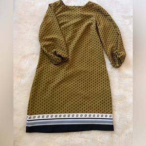 Ann Taylor sz 00 petite, longsleeve shift dress green pattern 0256